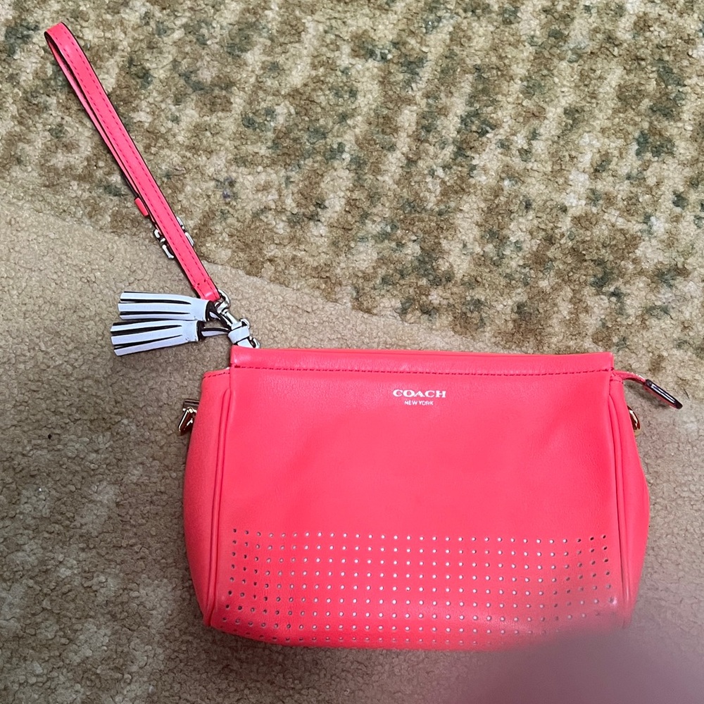 Coach Hot Pink Leather Wristlet with Tassel